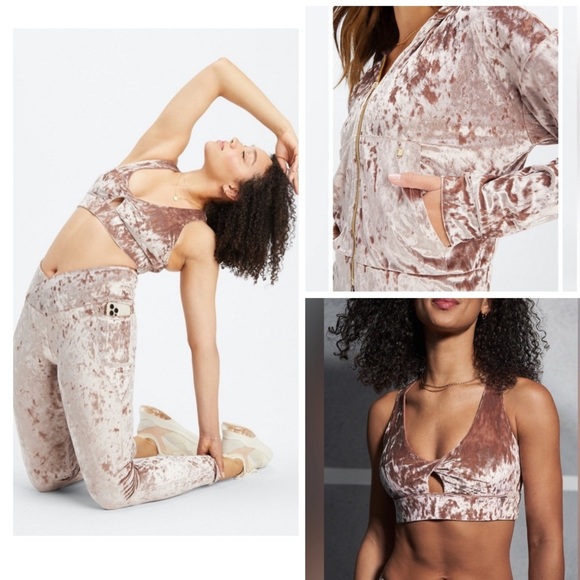 New! Fabletics 3-piece Set Crushed Velour Zip Up Hoodie/Legging/Bra-Top Sz Small - Picture 1 of 16